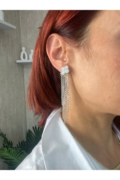 Byoz store Vip Series Zircon Stone Clover Multi-Chain Dangle Earrings