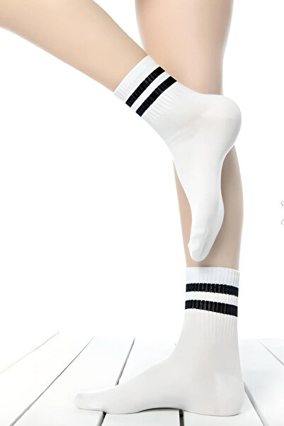 Esinti Unisex Λευκές ριγέ κάλτσες κολεγιακού τύπου 8 ζευγάρια βαμβακερές (8 ζευγάρια)