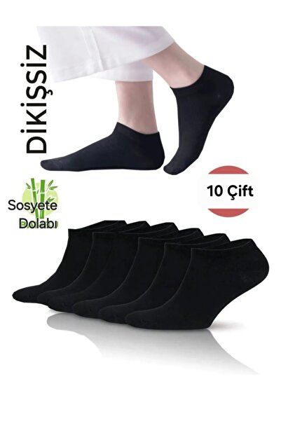 Sosyete dolabı 10 Pairs Stitch-Free Unisex Washable Perfumed Plain Black Shor...