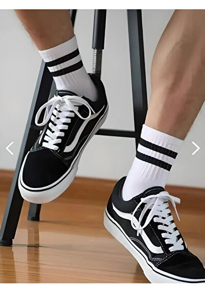 Esinti Unisex Λευκές ριγέ κάλτσες κολεγιακού τύπου 8 ζευγάρια βαμβακερές (8 ζευγάρια)