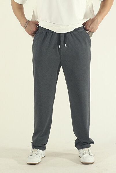 EydaMoon Men's Smoked Baggy Cut Knitted Fabric Wide Leg Sweatpants