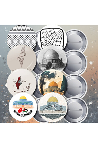 DeBu Tasarım Filistin Kudüs Gazze Temalı 8 Farklı Çeşit İğneli Yaka Rozeti 58...