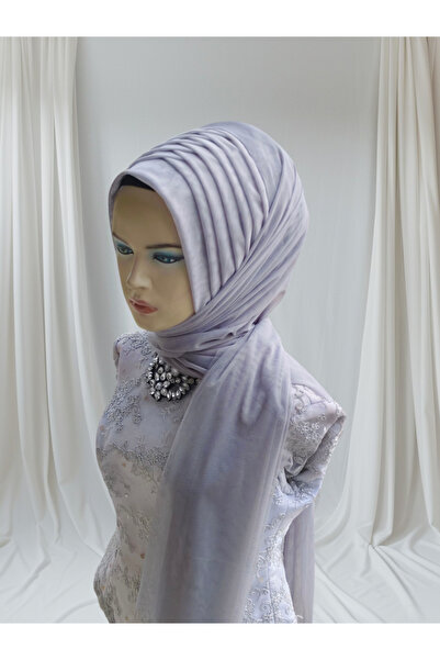Nuray hazır duvak Light Gray Stretchy Fabric Single Ready-Made Veil Ready-Made Shawl Ready-Made Turban