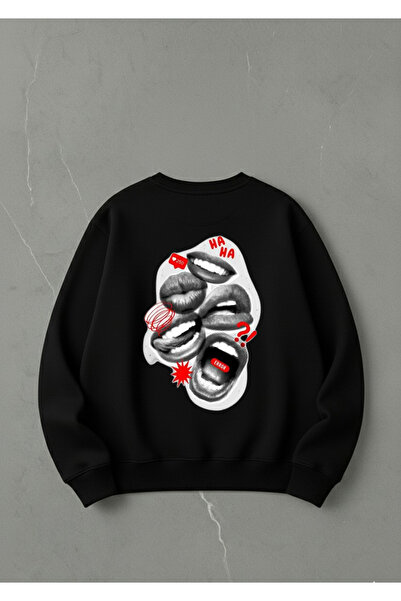 LORVEX Swea tricou Oversize Unisex Crew Neck cu imprimeu HA HA MOUTH