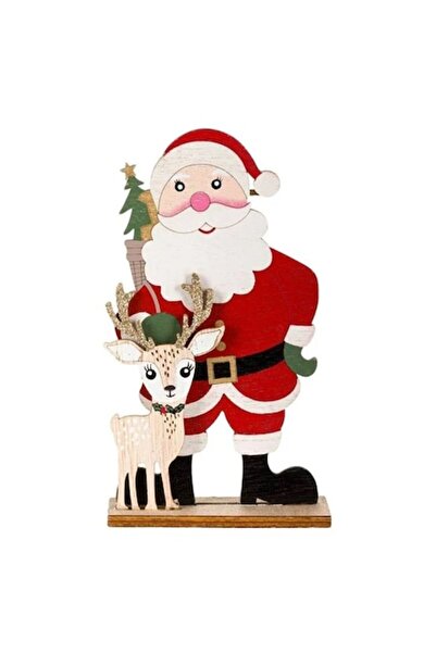 OEM Decorațiune de masă din lemn de Crăciun - Moș Crăciun și reni, sclipici b...