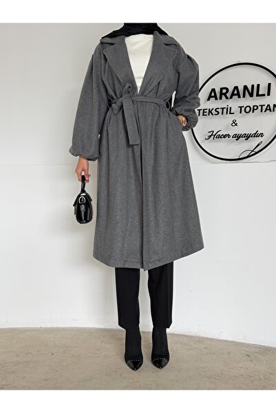 Aranlı tekstil Μπαλόνι με μανίκια με ζώνη Basic Hijab Coat / Μεσαίου μήκους γυναικείο παλτό Hijab
