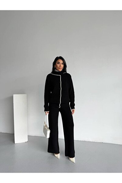 Azra Moda Style Knitwear Set Embroidery Detail Scarf Women