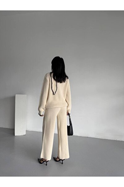 Azra Moda Style Knitwear Set Embroidery Detail Scarf Women