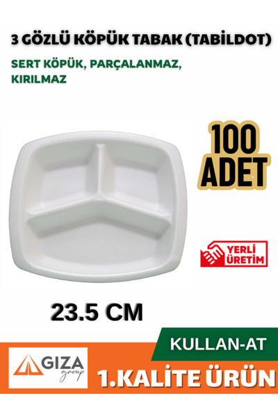 Giza Ambalaj Köpük Tabak 3 Gözlü Sert Köpük 1. Kalite 100 Adet