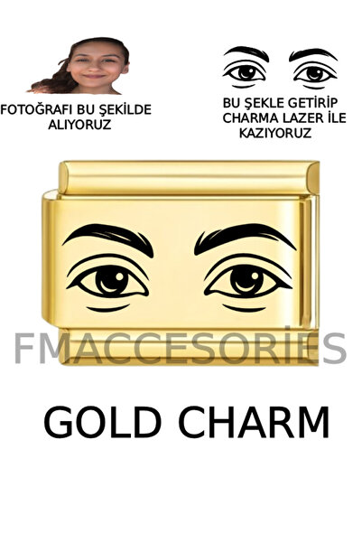 fmaccesories İtalyan Çelik Bileklik Charmı Gold Renk Göz Fotoğraf Baskılı Cha...