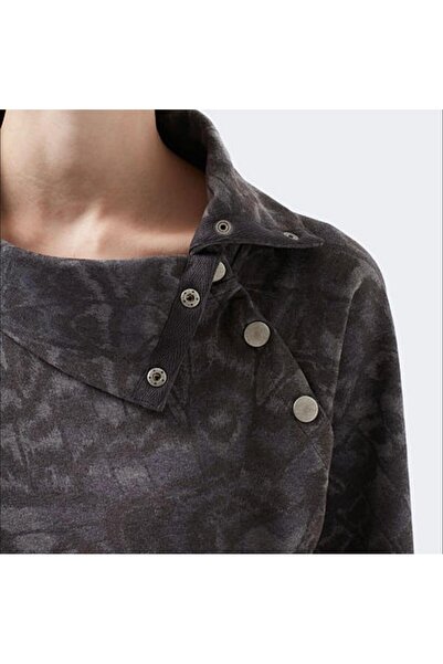 Machetta Unisex Collar Button Detail Patterned Sweatshirt