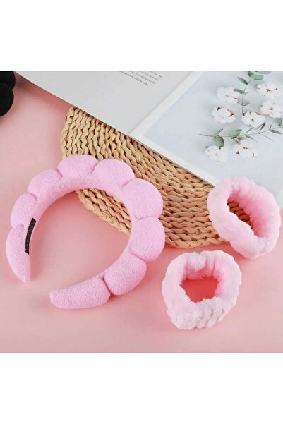 JHTshop طقم تاج مكياج للسبا من القماش المنحني للسيدات وسوار لغسل الوجه