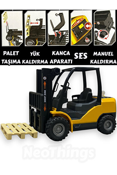 YILDIRIM OYUNCAK İnşaat Sesli Işıklı Kancalı Palet Aksesuarlı Ful Fonksiyonlu İş Makinesi Oyuncak Forklift