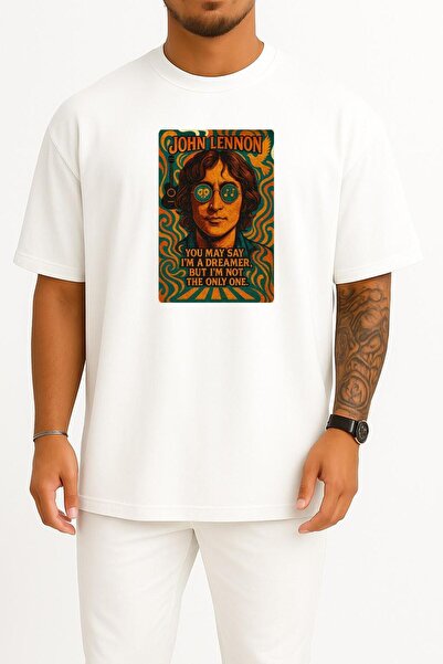 Bahriyeli Collection supradimensionat Tricou unisex cu design pe piept John Lennon You May Say I'm A Dreamer