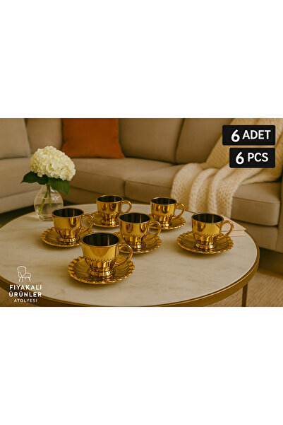 Fiyakalı Ürünler Atölyesi 6 Adet Cam Kahve Fincan Takımı,TURIN Model,BÜYÜK BOY Fincan Takımı,Çay ve Kahve Sunumu