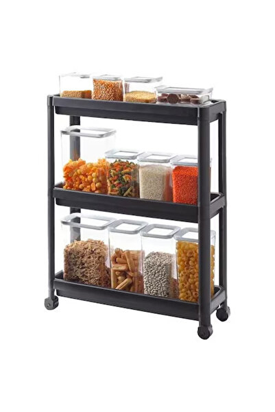 NIOVEL Organizator portabil subțire cu roți, 3 rafturi, pentru bucătărie sau ...