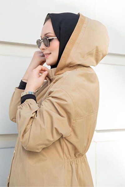 Ghisa Hooded Trench Coat with Front Snap Buttons