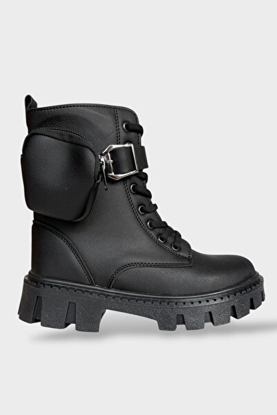 Liger Women's Bag Detail High Thick Sole Lace-Up Zippered Boots Black