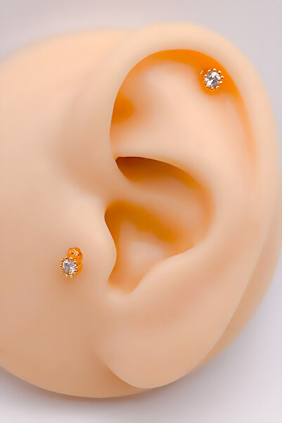 Trinos Cerrrahi Çelik Piercing ( Pirsing ) Mini Tek Taşlı Tragus Helix Pierci...