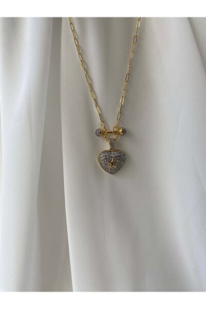 BOJOVA Taşlı Kalp Detaylı-Mini Ataç Zincirli Kolye