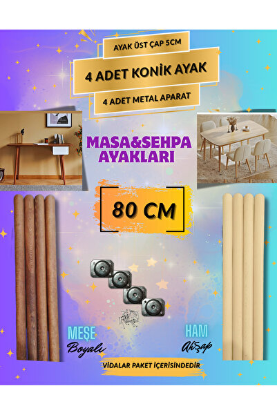 Orçin Ahşap 80 cm Raw-Oak Painted Conical Table Legs