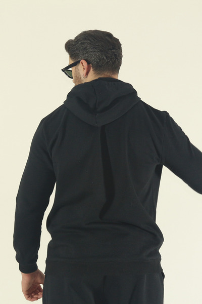 EydaMoon Men's Winter Cotton Kangaroo Pocket Sweatshirt Bottom Baggy Tracksuit Set-Black