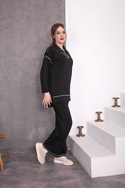 aytenli Polo Collar Half Zipper Closure Reverse Stitch Detail Single Jersey Sports Casual Suit