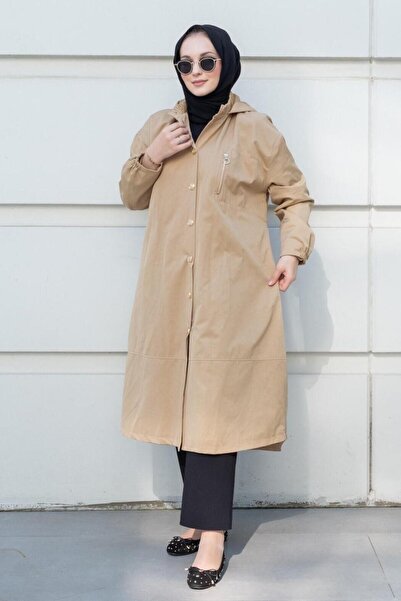 Ghisa Hooded Trench Coat with Front Snap Buttons