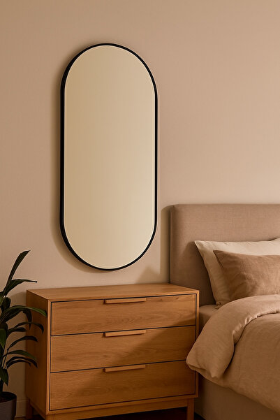 MARIA HOMES مرآة حائط بيضاوية بإطار أسود - مرآة ديكورية حديثة كاملة الطول مقا...