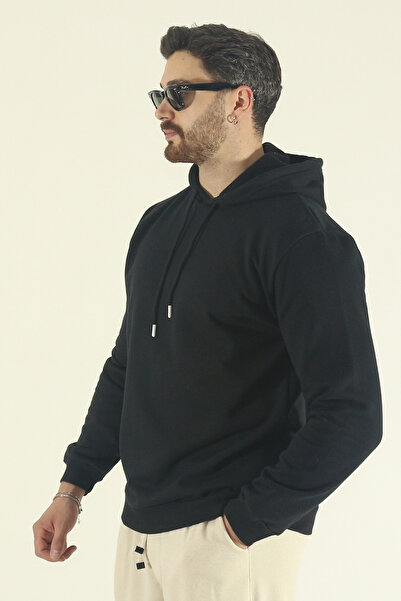 EydaMoon Bumbac negru pentru bărbați, cu croiala normală, pentru iarnă, cu gl...