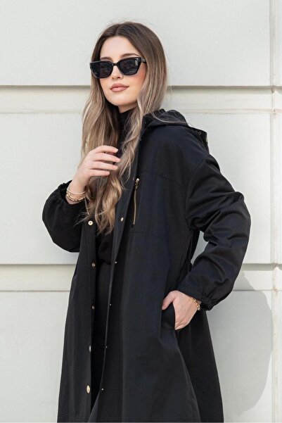 Ghisa Kapşonlu Önden Çıtçıt Düğmeli Trençkot