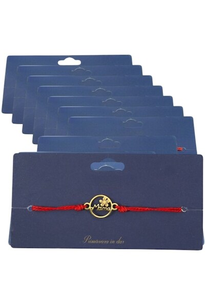 GOLD MARKET Set of 10 Martisor bracelets, gold-tone, stainless steel and textile, on card, 'Mother and Flower' d