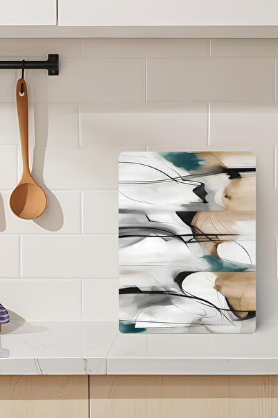 kutuTR Abstract Brush Pattern Modern Tempered Glass Cutting Board 21X30 cm Si...