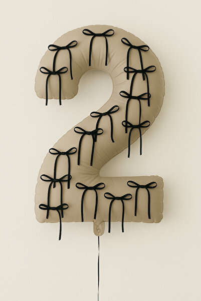 Öz-bal Krem Renk 2 Rakamı Folyo Balon – Siyah Kurdeleli Şık Parti ve Doğum Gü...