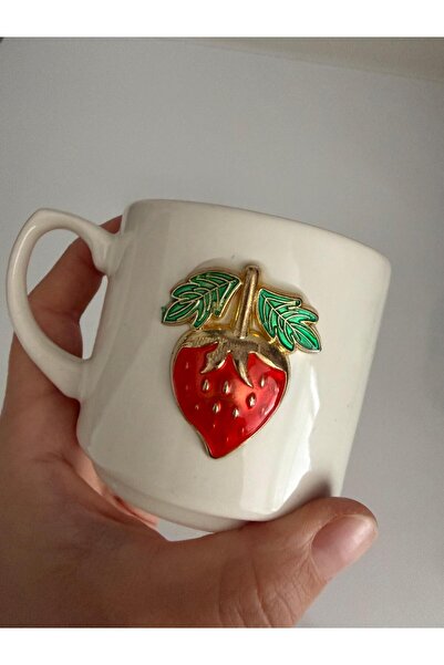 Bumelo Seramik El İşlemesi Kahve Fincanı Kupa Mug Bardak Çilekli