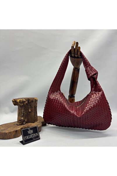 Store örgü detaylı küçük omuz çantası bordo