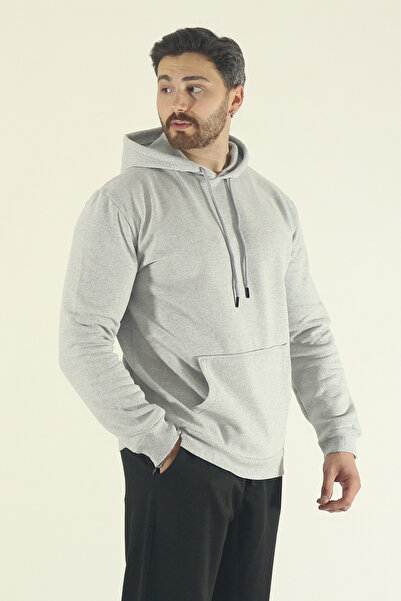 EydaMoon Men's Gray Winter Relax Fit Fleece Inside K Hooded Kangaroo Pocket Sweatshirt