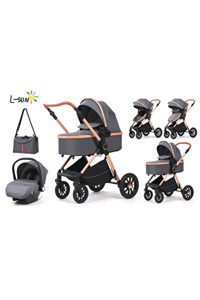 L-Sun 3-in-1 stroller with double suspension and reversible bassinet, T5