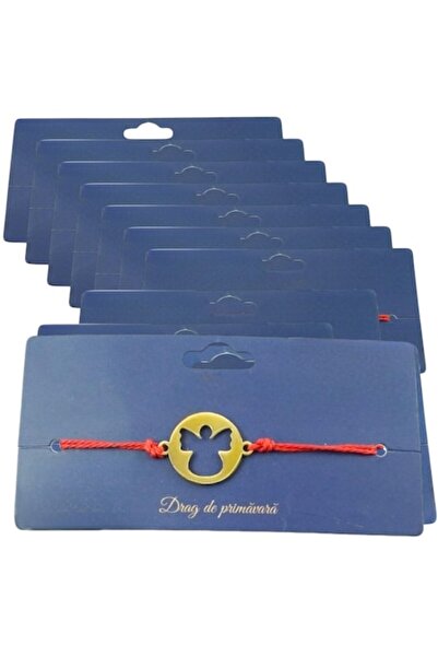 GOLD MARKET Set de 10 Mărțișoare (talioane de primăvară) - stil brățară aurie, oțel inoxidabil și textil, pe carton