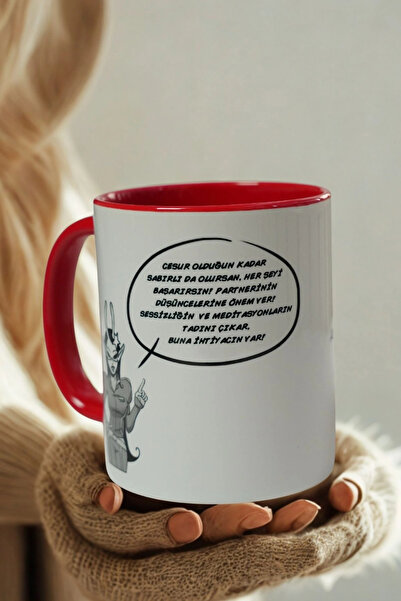 Ahinur Mutfak Aries Zodiac Porcelain Mug – Red Handle Coffee Cup with Zodiac Sign Feature Gift