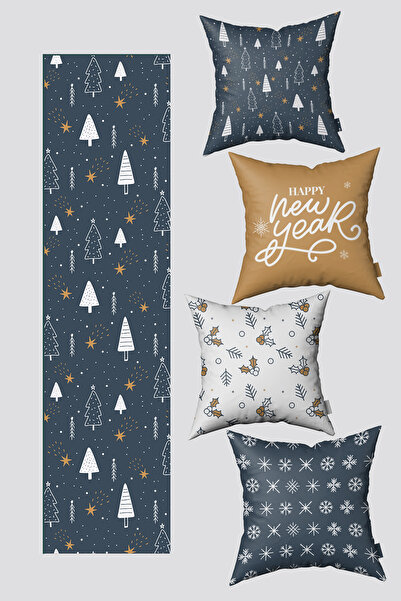 EsnafAli طقم غطاء وسادة عيد الميلاد مكون من 4 قطع مع غطاء وسادة واحد، بتصميم ...