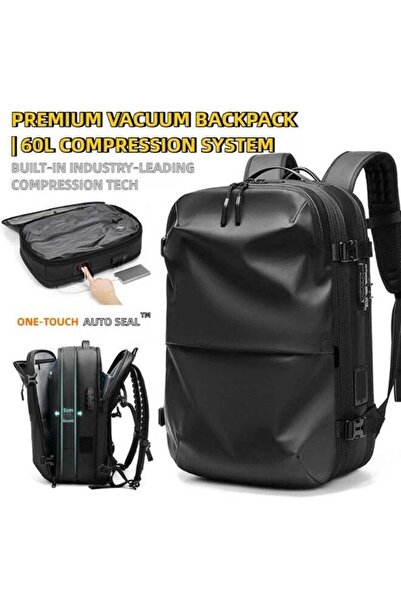 LIGHTGO One Button Vacuum Business Backpack For Men Travel Laptop Bag +5cm Expandable Water Resistan
