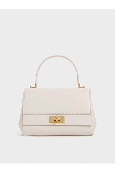 Charles&Keith CHARLES & KEITH Lennie Chain-Strap Top Handle Bag & Crossbody Bag for Women - Cream