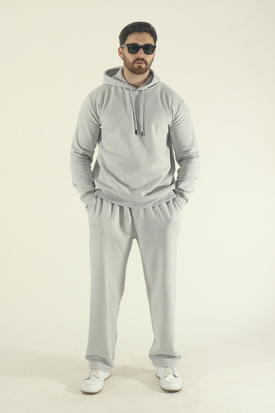 EydaMoon Men's Winter Cotton Hooded Sweatshirt Bottom Baggy Tracksuit Set-Grey