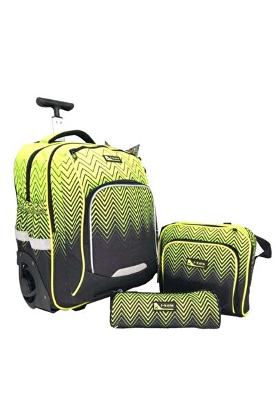 Generic i-kola Zig Zag Green/Black 18-Inch 3PC School Trolley Bag Set (18T3)