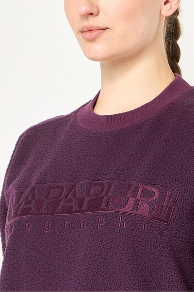 Napapijri Women Ribbed Neck Long Sleeve Embroidered Logo Sweatshirt, Purple