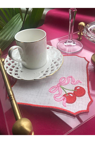 Agbtrend 2 Adet Kiraz Nakışlı Sunum ve Kokteyl Peçetesi