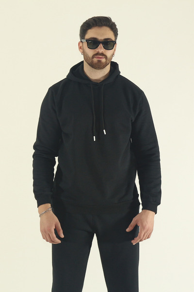 EydaMoon Men's Winter Tracksuit Set Hooded Sweatshirt Jogger - Black Regular Elastic Leg