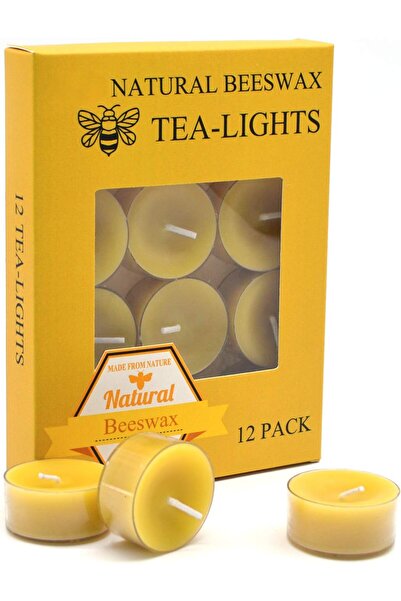 Generic Natural Yellow Beeswax Tealight Candles - 12 Pack, Unscented, Clean Burn