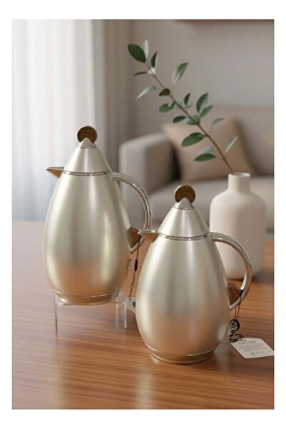 Generic Luxu طقم ترامس فخمه قطعتين للشاي والقهوة بتصميم جديد من الاستيل الكامل حجم 1/0.7 لتر